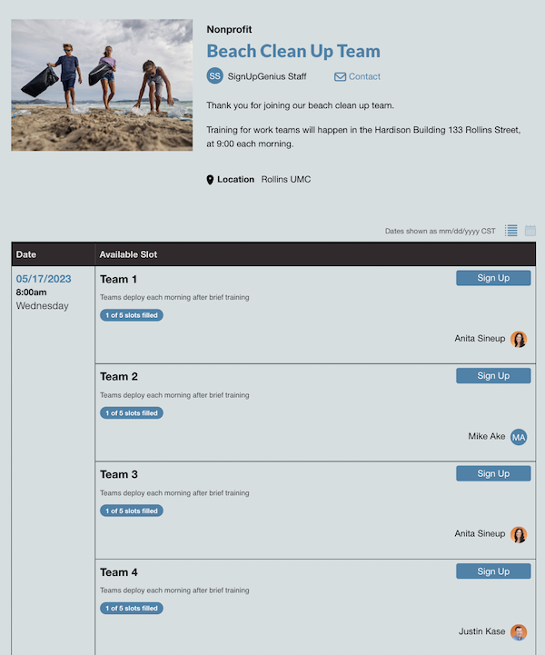 Beach Clean Up Sign Up