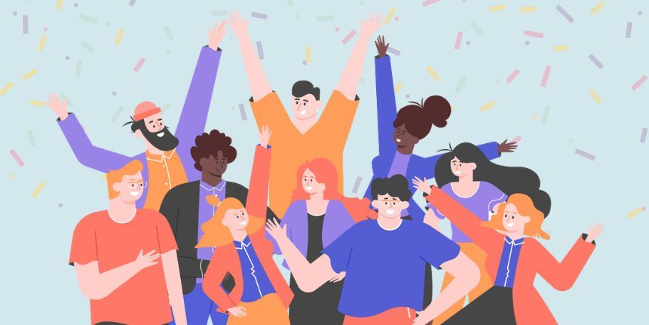 group of volunteers celebrating