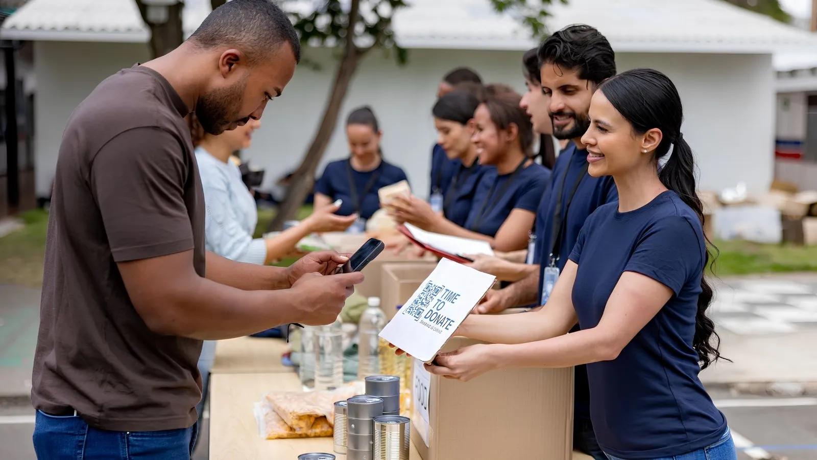 person donating via qr code for giving Tuesday campaign